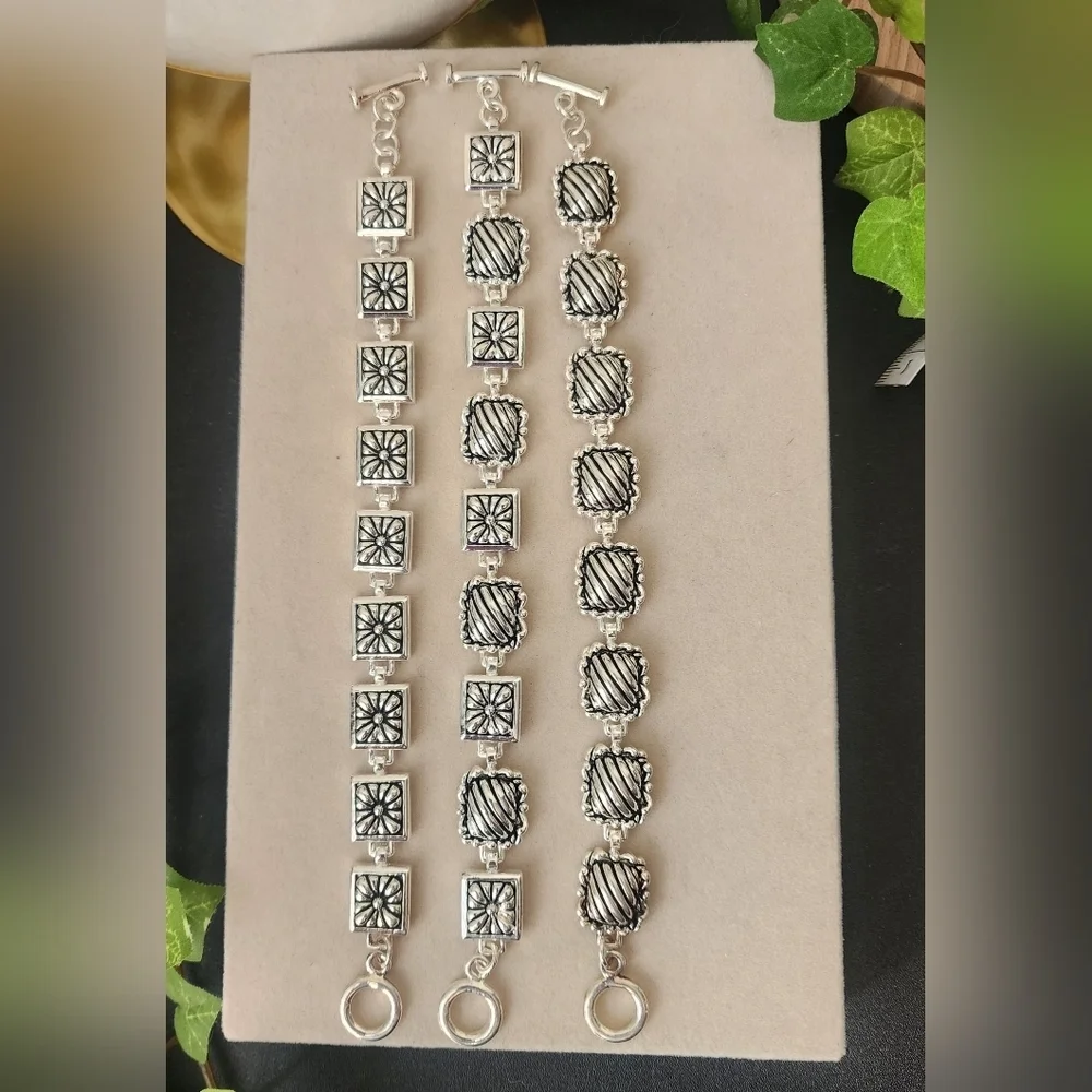 Silver Boho Design Link Bracelet Toggle Clasp